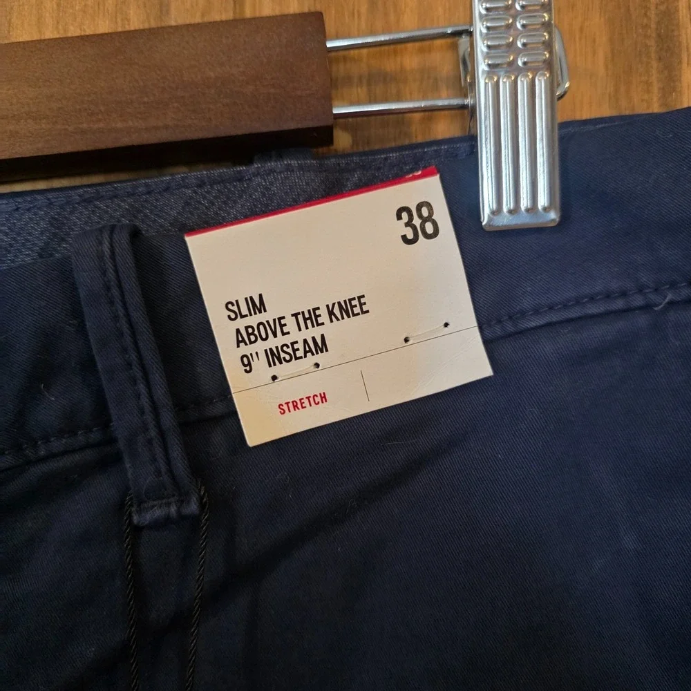 Express Chino Shorts Mens 38 Navy Blue Flat Front Slim Fit‎ 9